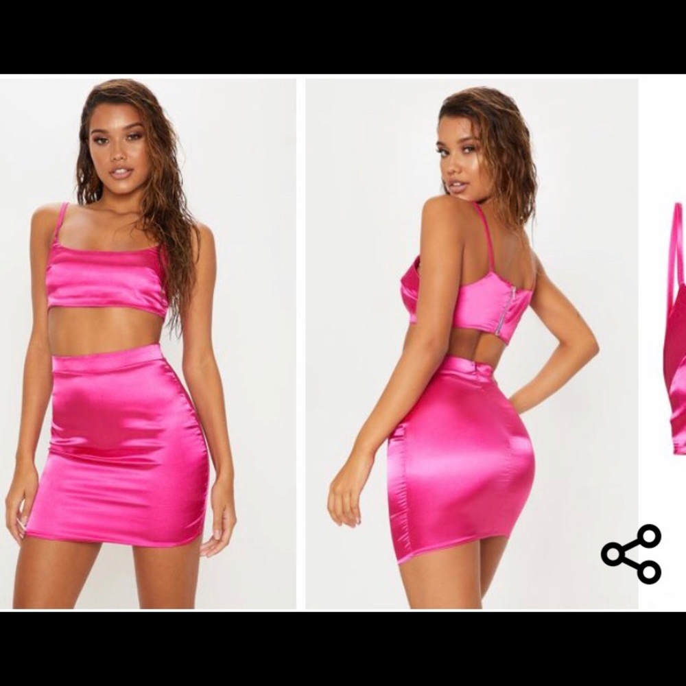 Pretty Little Thing NWT pink satin 2 piece